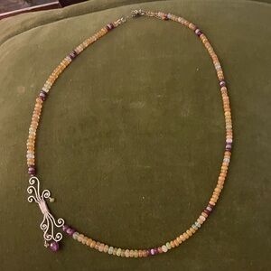 Hand made opal and ruby necklace.